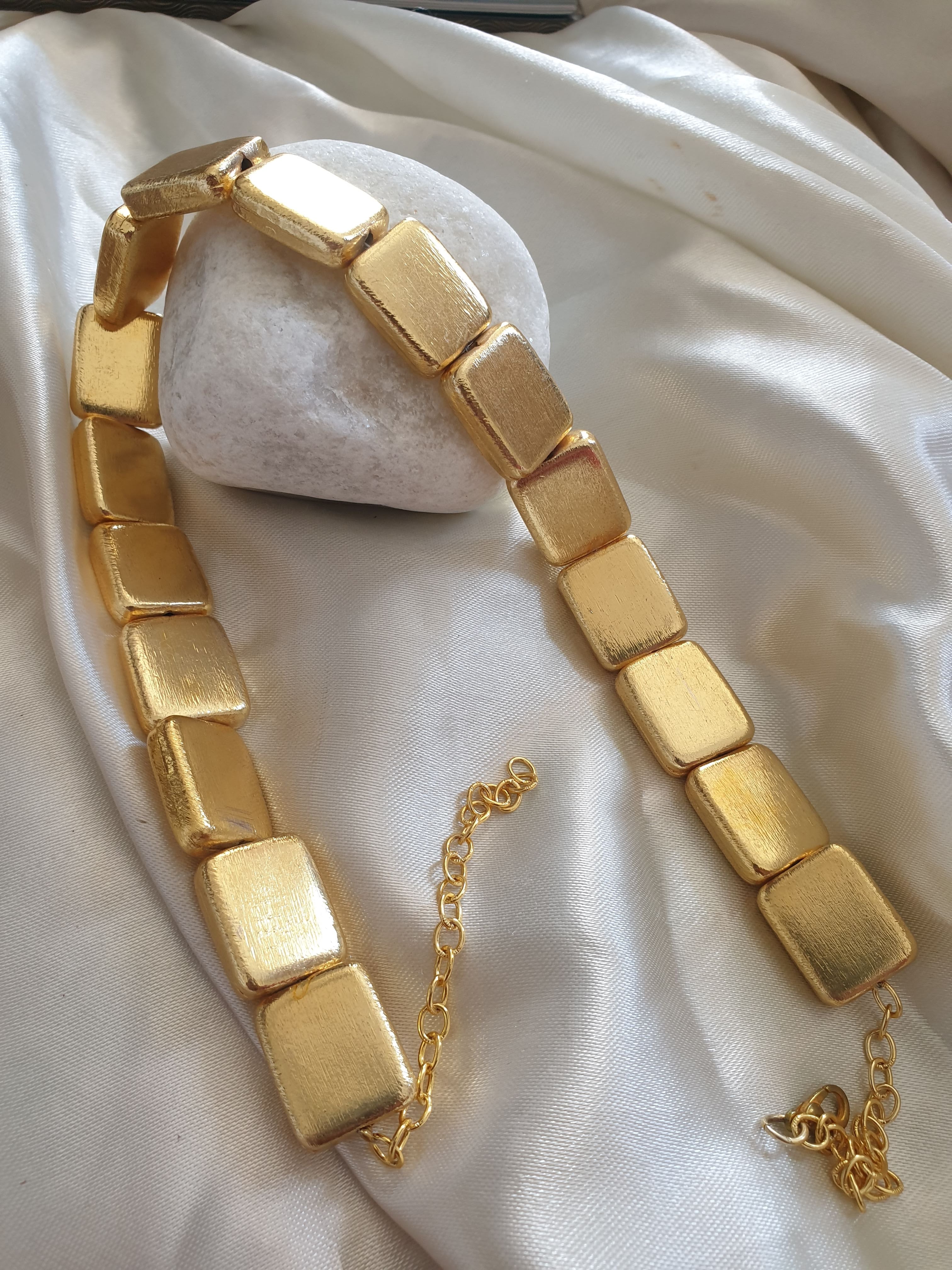 old Brass Square Link Necklace – Chunky Gold-Tone Statement Jewellery for Women