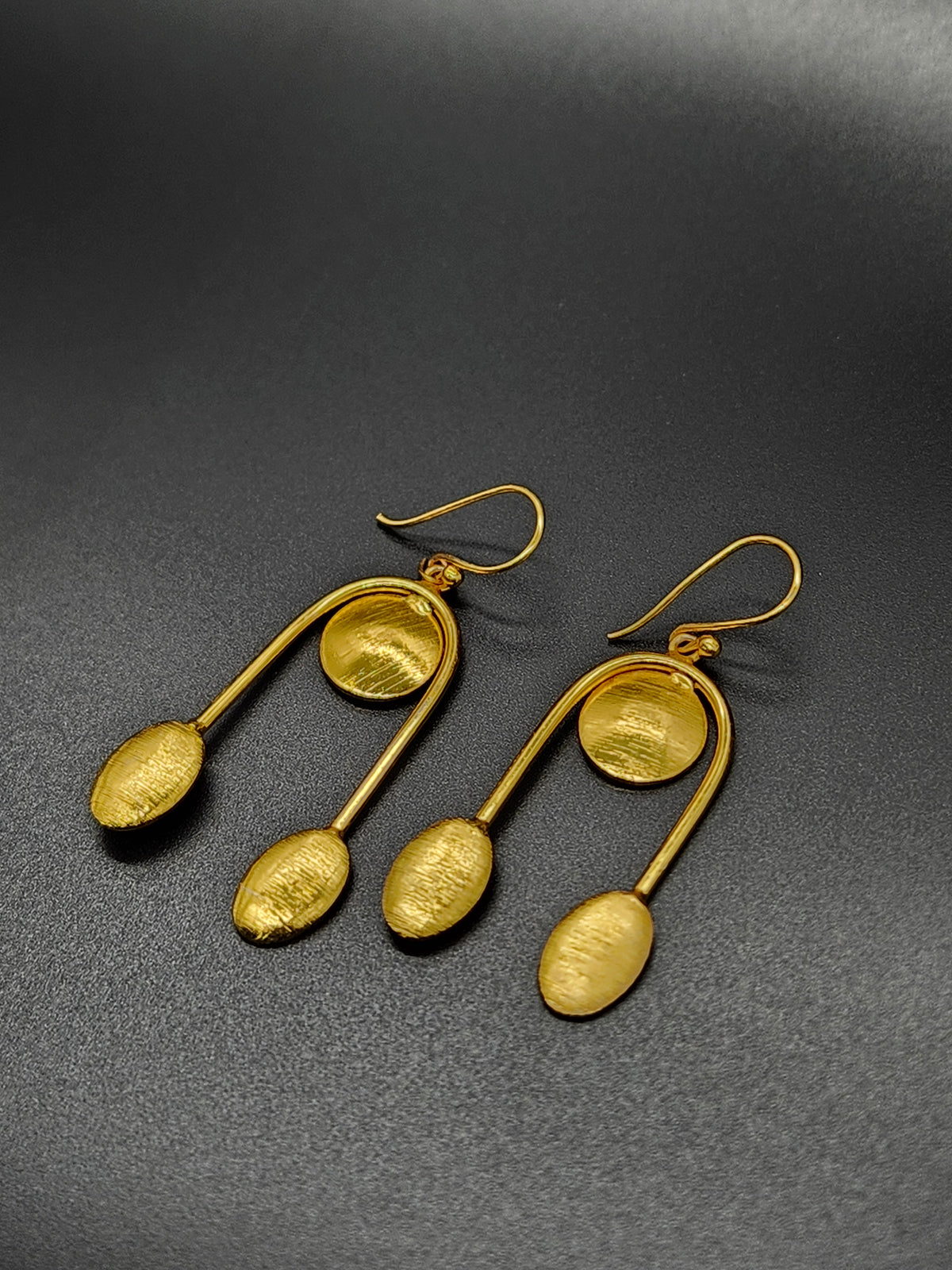Modern Brass Drop Earrings – Geometric Gold-Tone Statement Jewellery for Women