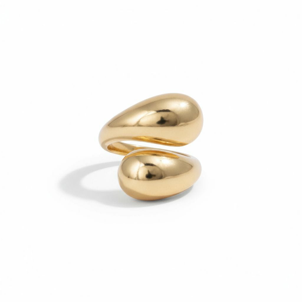 Golden Dewdrop Brass Adjustable Ring – Minimal Fluid Elegance