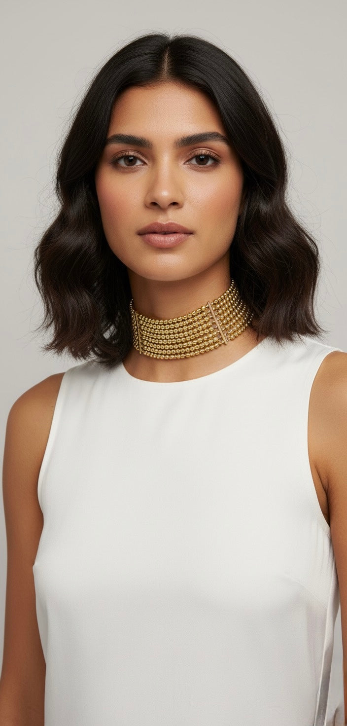 Regal Pearl Brass Choker – Statement Vintage Elegance