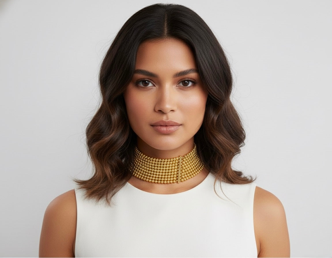 Regal Pearl Brass Choker – Statement Vintage Elegance