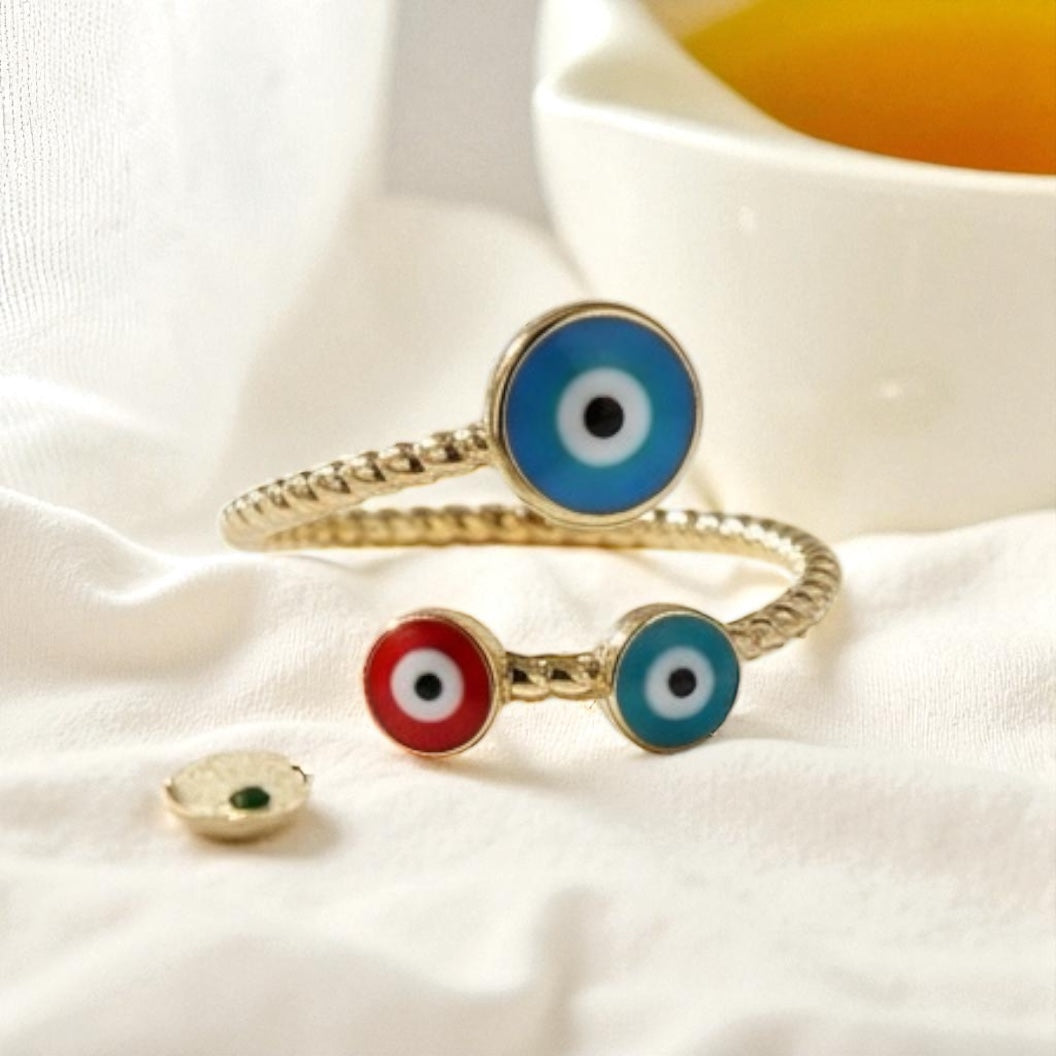 Evil Eye Brass Ring – Vibrant Protection with a Touch of Modern Elegance 🧿✨