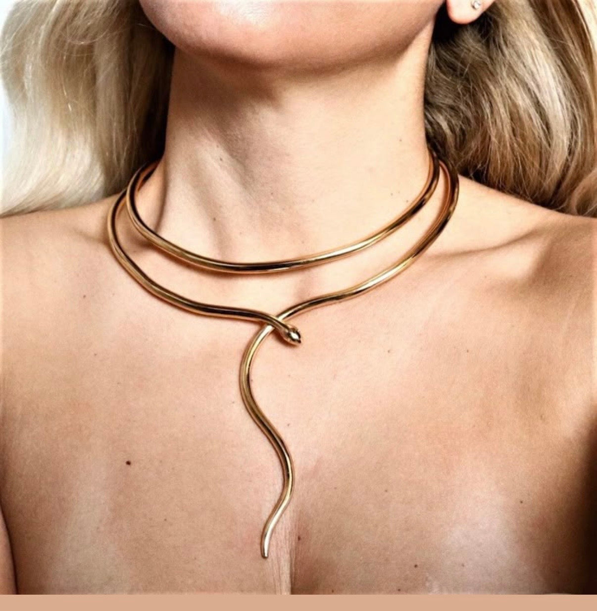Golden Serpent Brass Necklace – Bold Sculptural Statement Piece