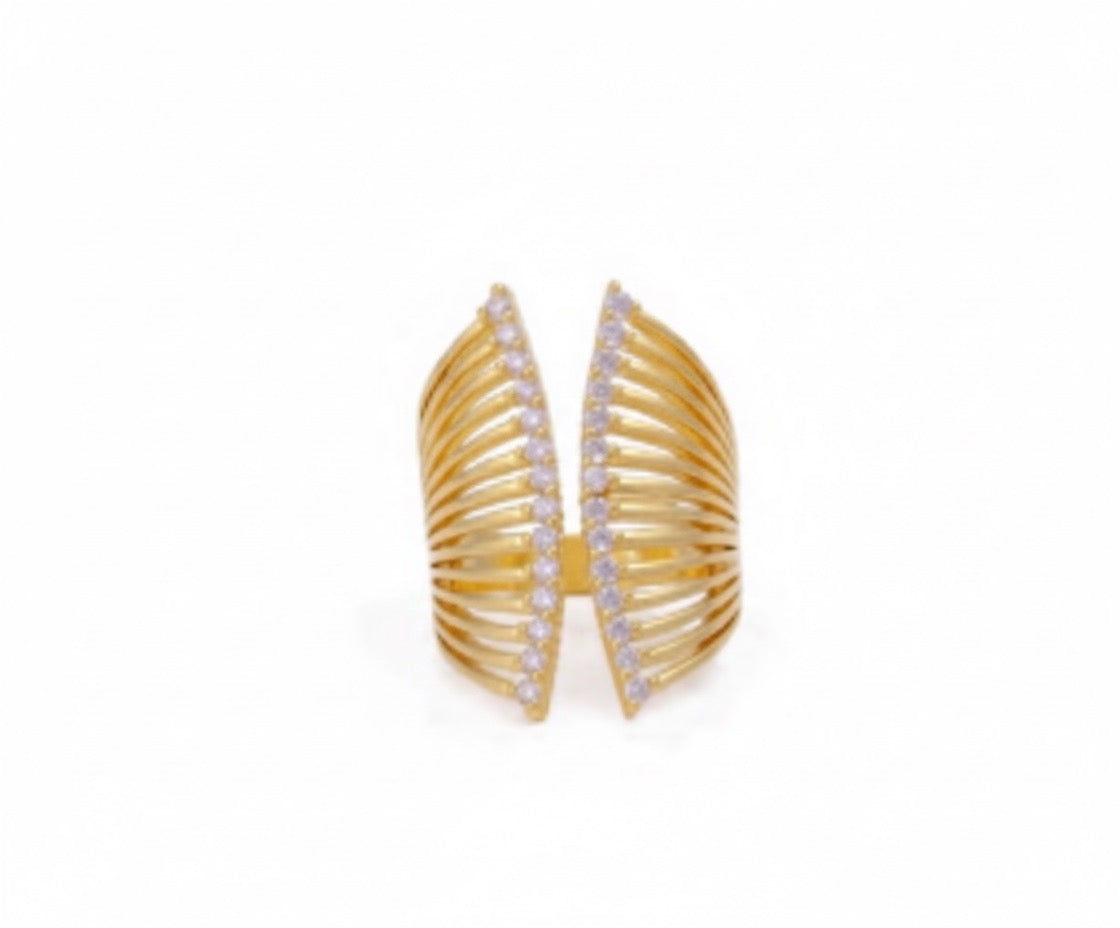Golden Wing Brass Ring – Crystal Feather Open Band
