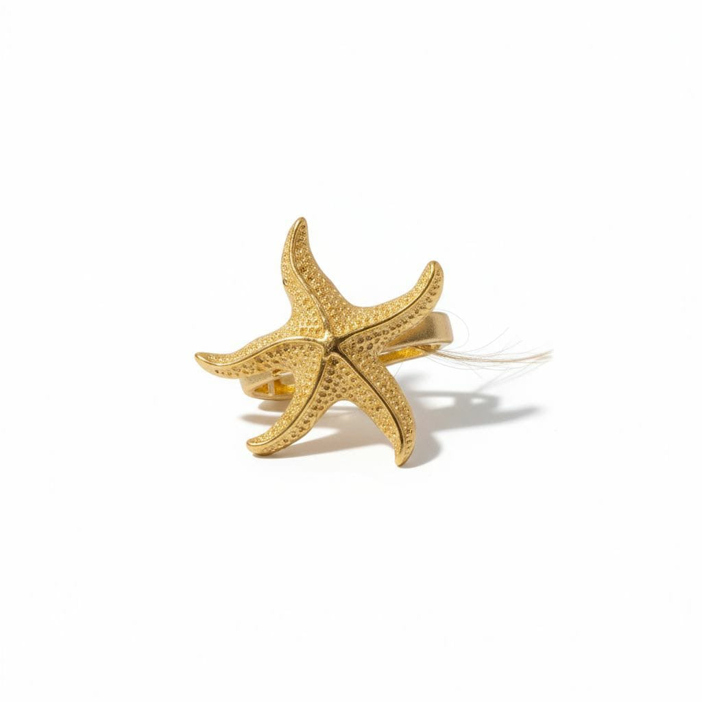 Golden Starfish Brass Adjustable Ring – Ocean-Inspired Statement Piece