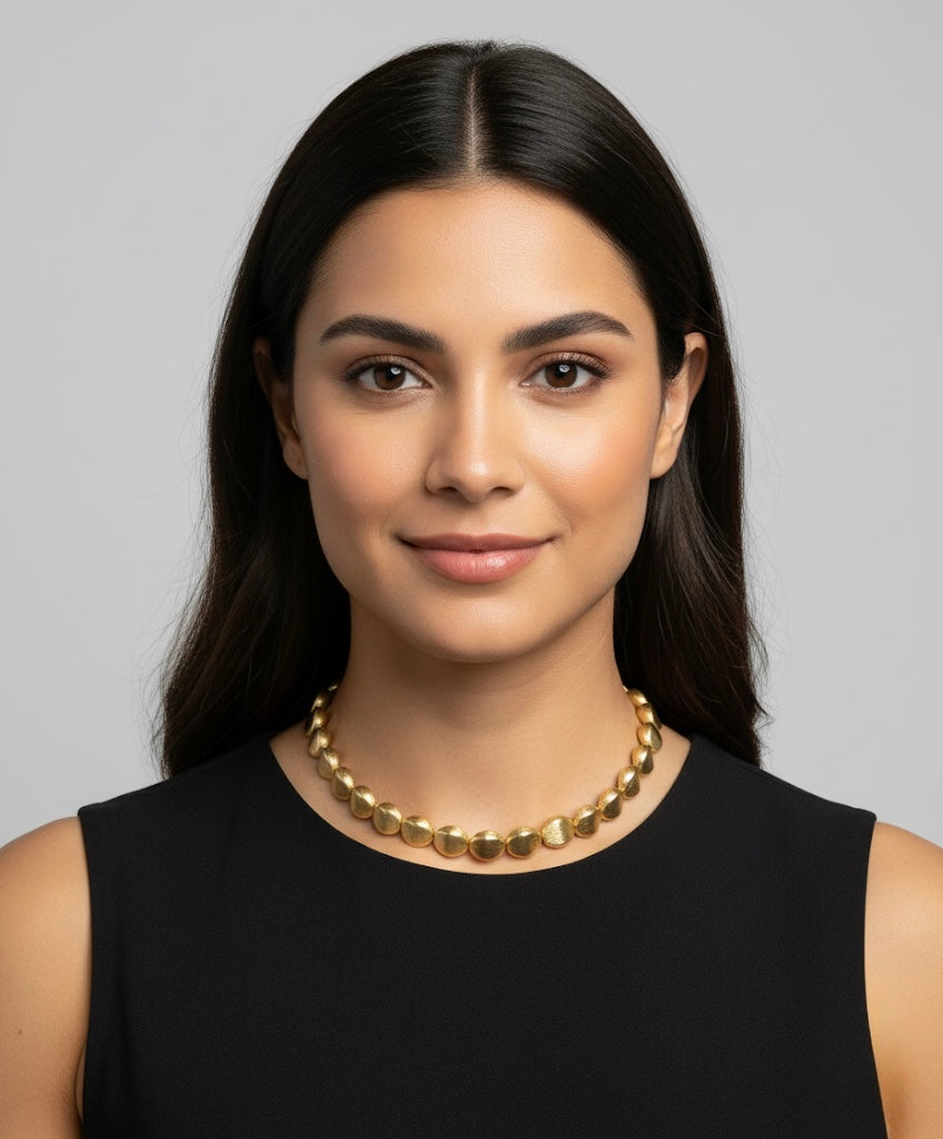 Golden Brass Beaded Choker – Elegant Statement Neckpiece