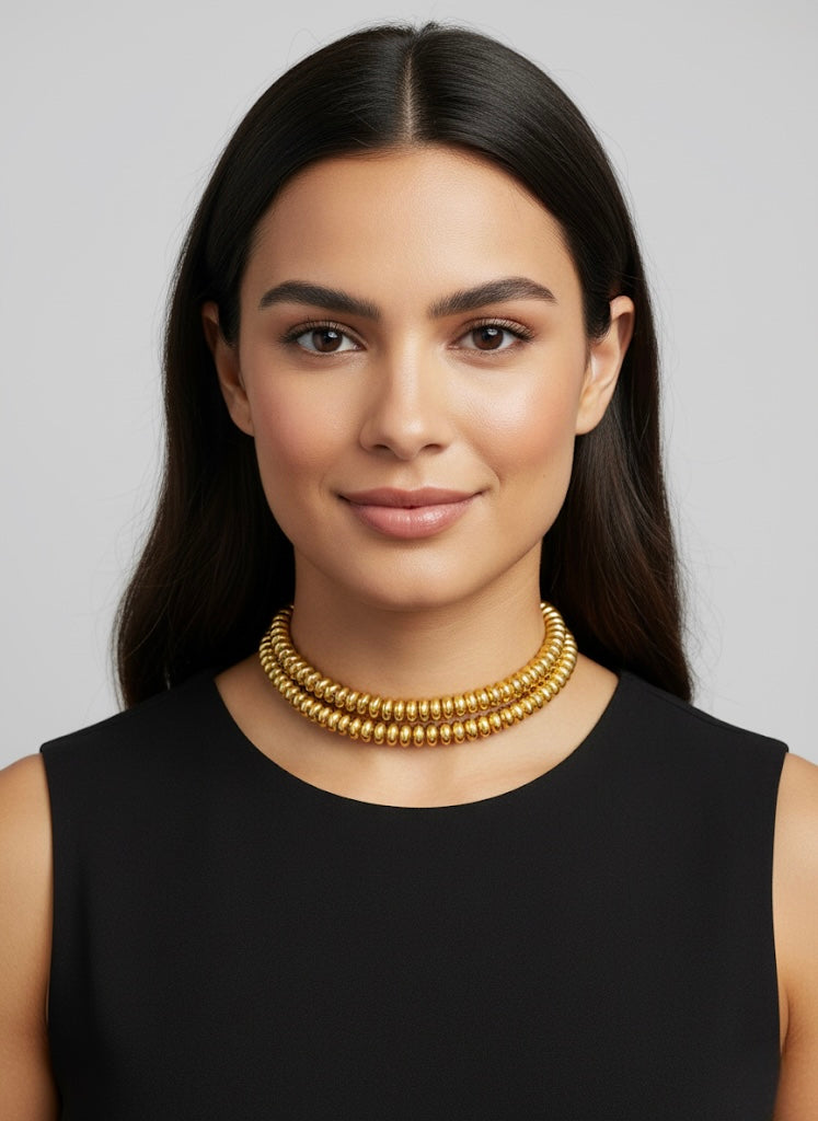 Double Layer Golden Brass Choker – Bold Statement Neckpiece