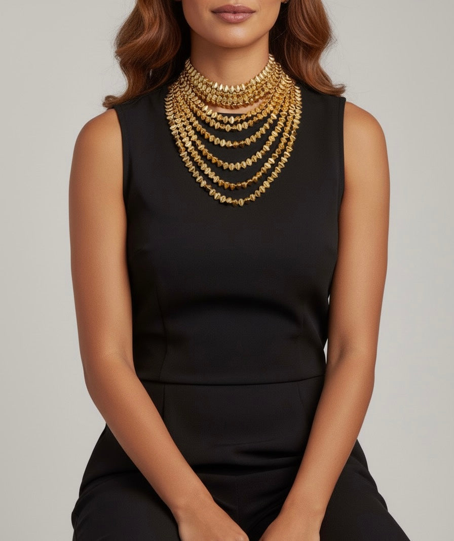 ✨ Royal Multi-Layer Brass Necklace – Gold-Tone Statement Jewellery for Women