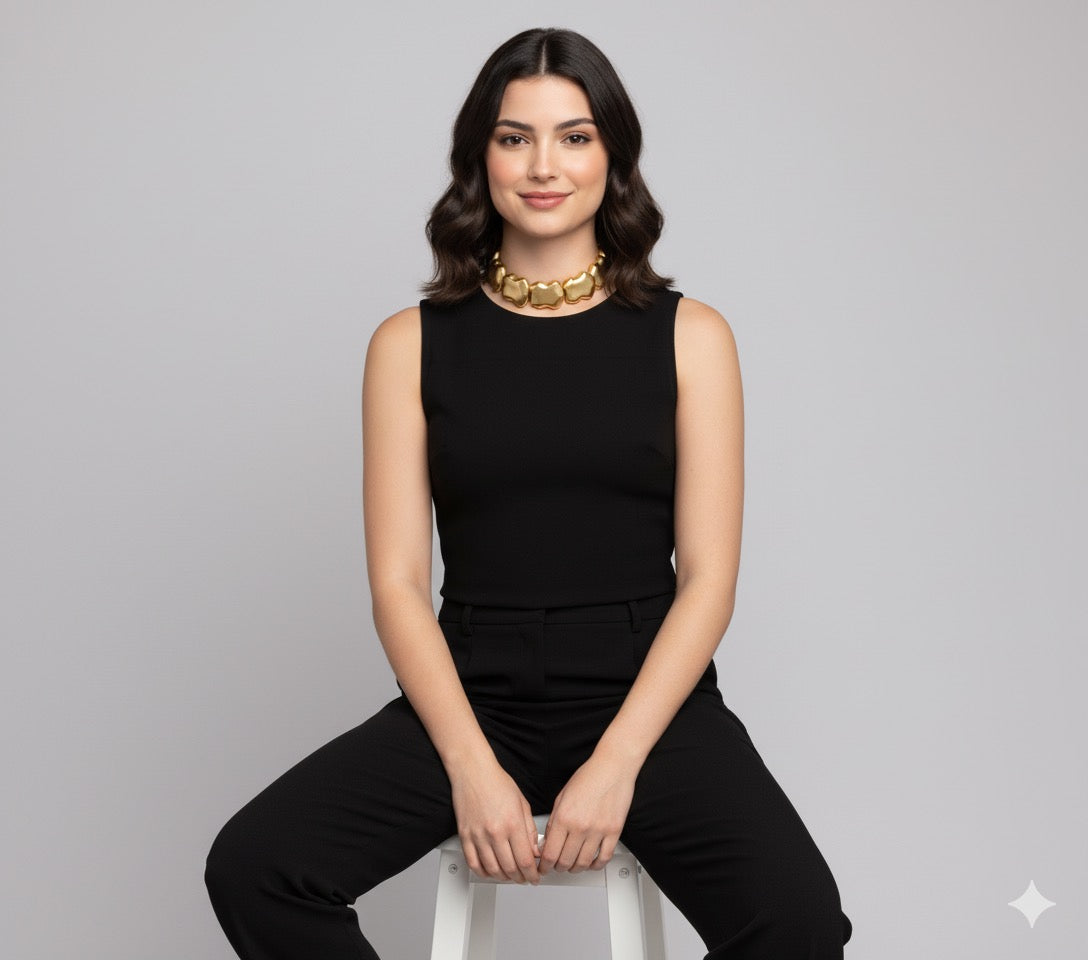 ✨ Bold Brass Choker Necklace – Gold-Tone Sculpted Statement Jewellery for Women