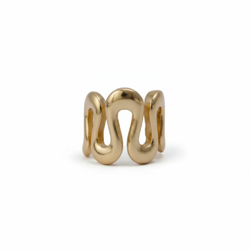 Golden Wave Brass Ring – Modern Sculptural Statement Piece