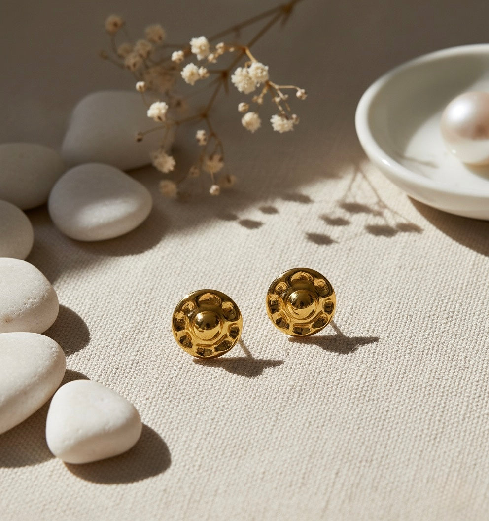 Vintage Dome Brass Studs – Timeless Gold Classic Earrings