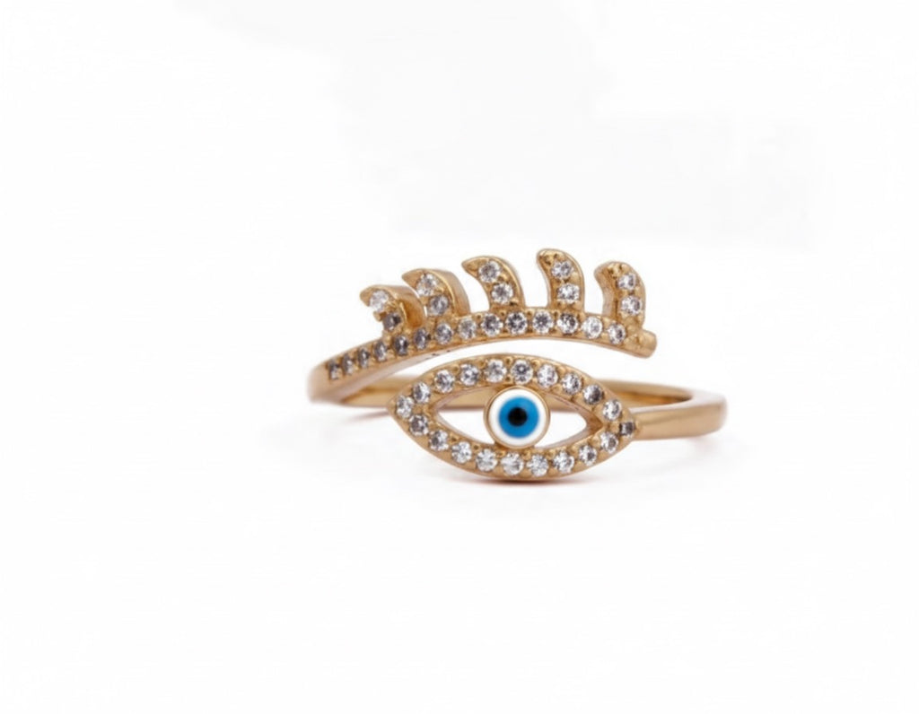 Evil Eye Protection Brass Ring – Crystal Enamel Open Band