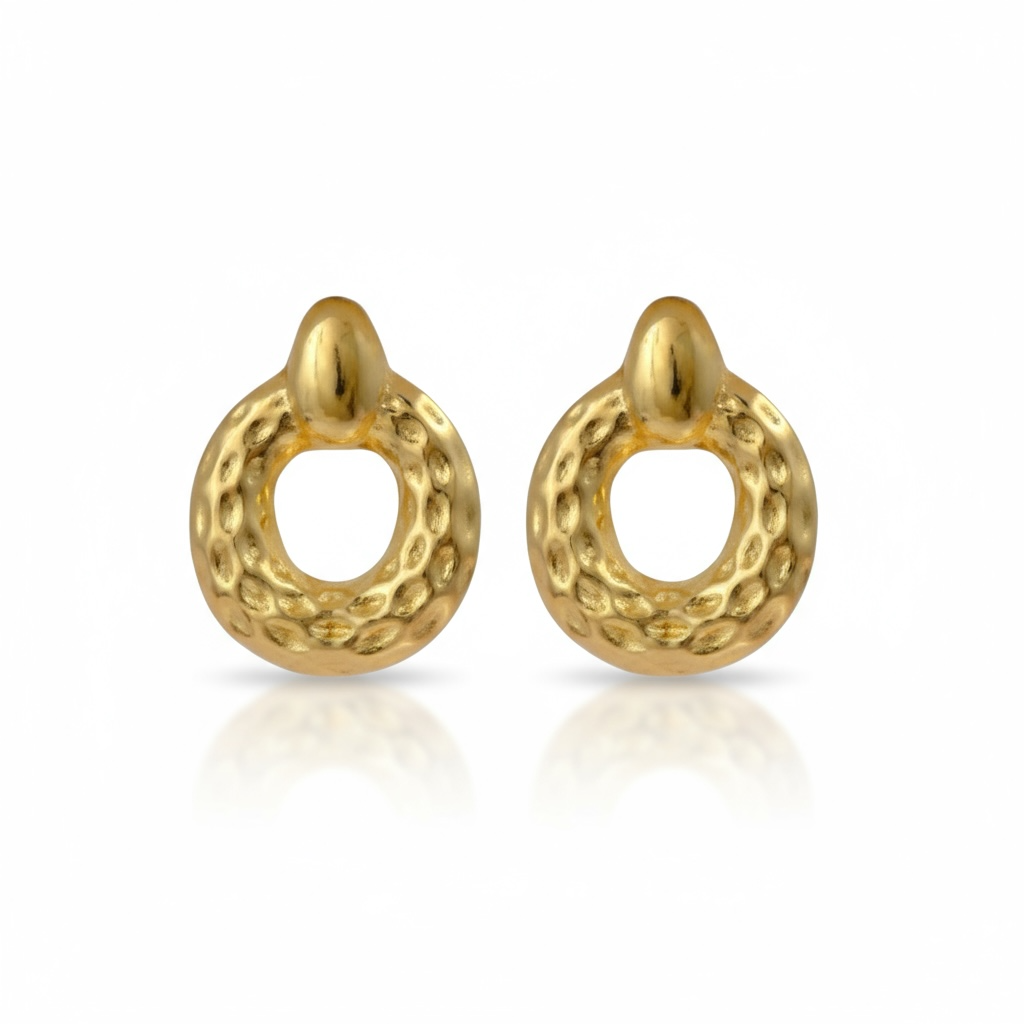 Golden Textured Loop Brass Earrings – Minimal Chic Statement Hoops