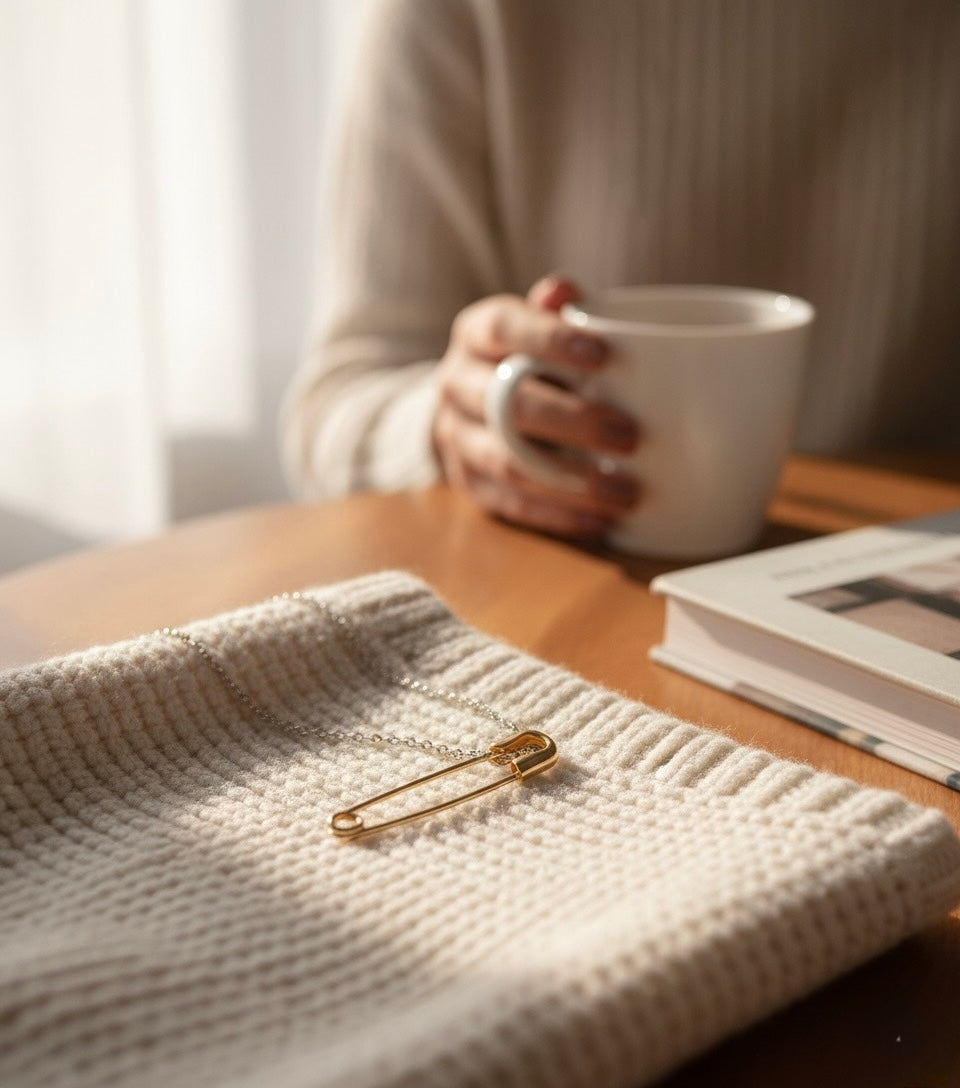 Golden Safety Pin Brass Pendant – Edgy Minimalism Meets Timeless Charm 🔱✨