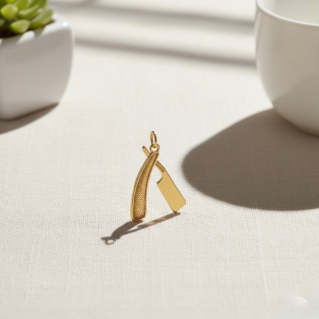 Golden Razor Brass Pendant – Bold Vintage Charm for the Fearless Soul ⚡🪒