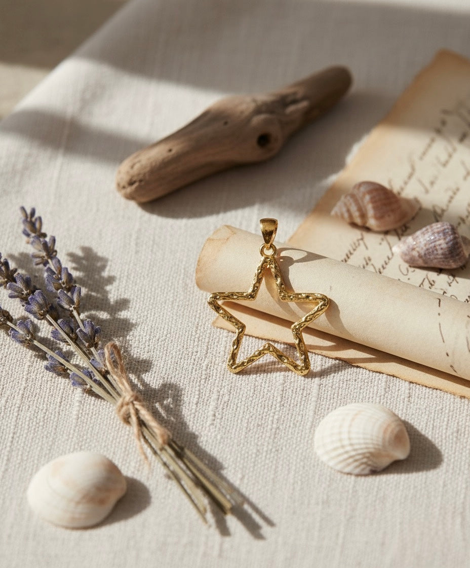 Celestial Star Brass Pendant – Handcrafted Textured Charm