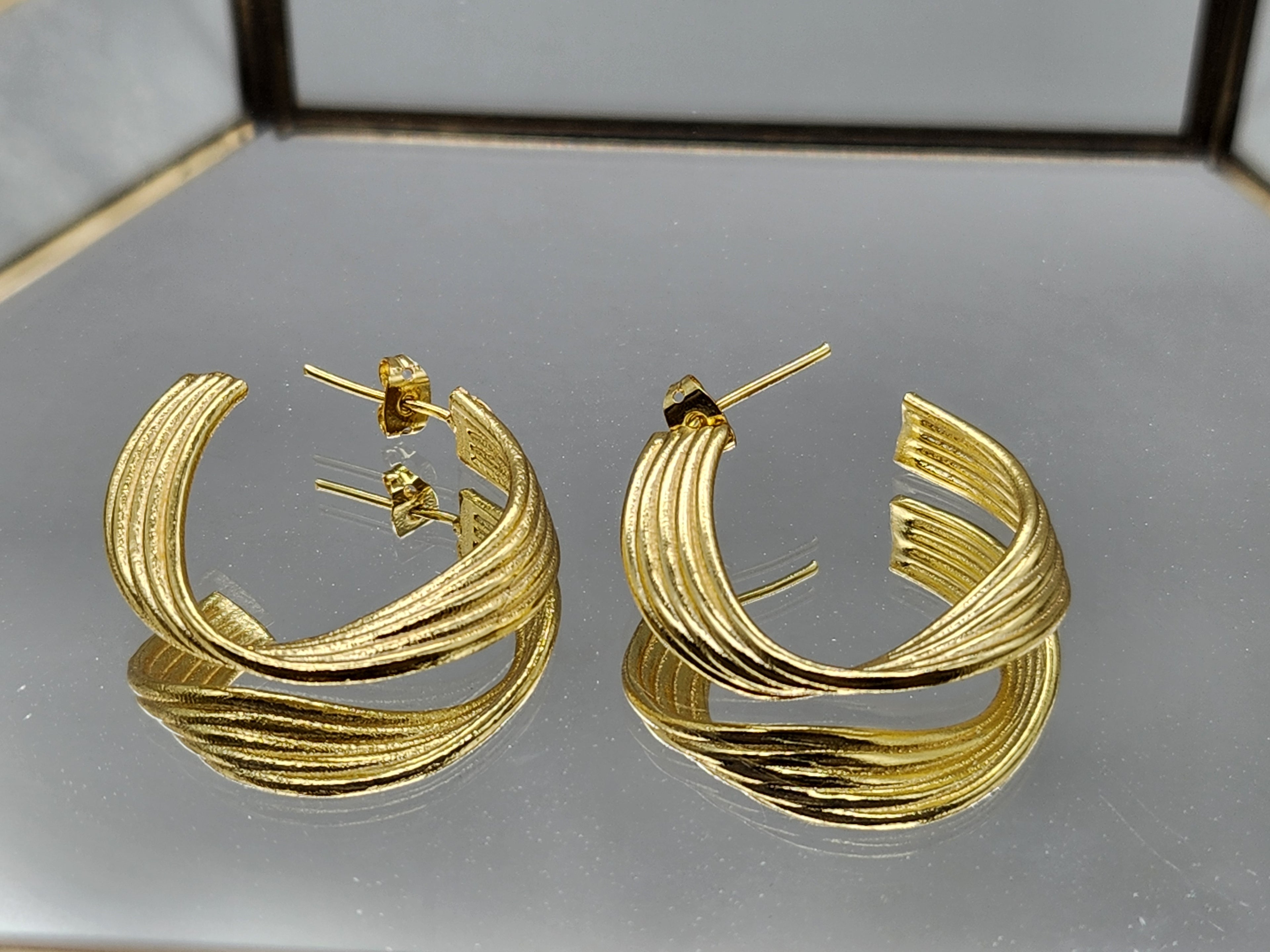 Textured Brass Hoop Earrings – Elegant Gold-Tone Layered Statement Jewellery for Women