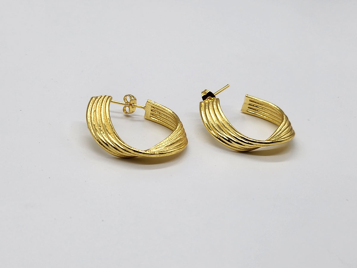 Textured Brass Hoop Earrings – Elegant Gold-Tone Layered Statement Jewellery for Women