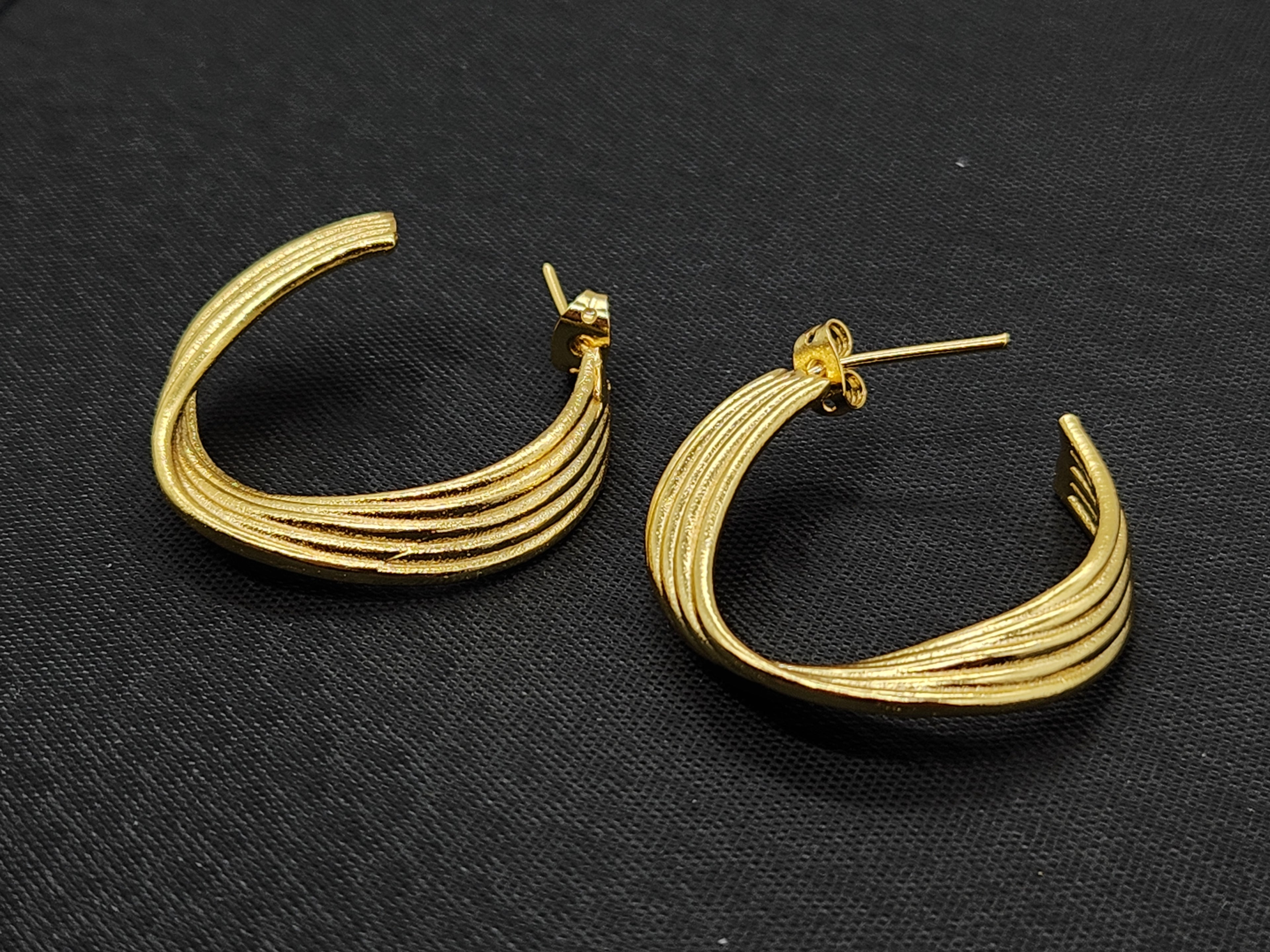 Textured Brass Hoop Earrings – Elegant Gold-Tone Layered Statement Jewellery for Women