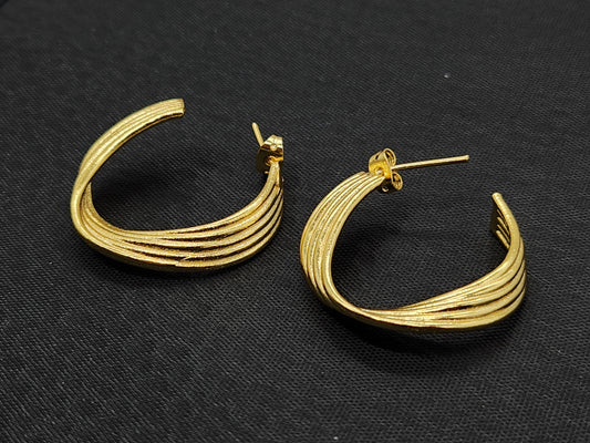 Textured Brass Hoop Earrings – Elegant Gold-Tone Layered Statement Jewellery for Women