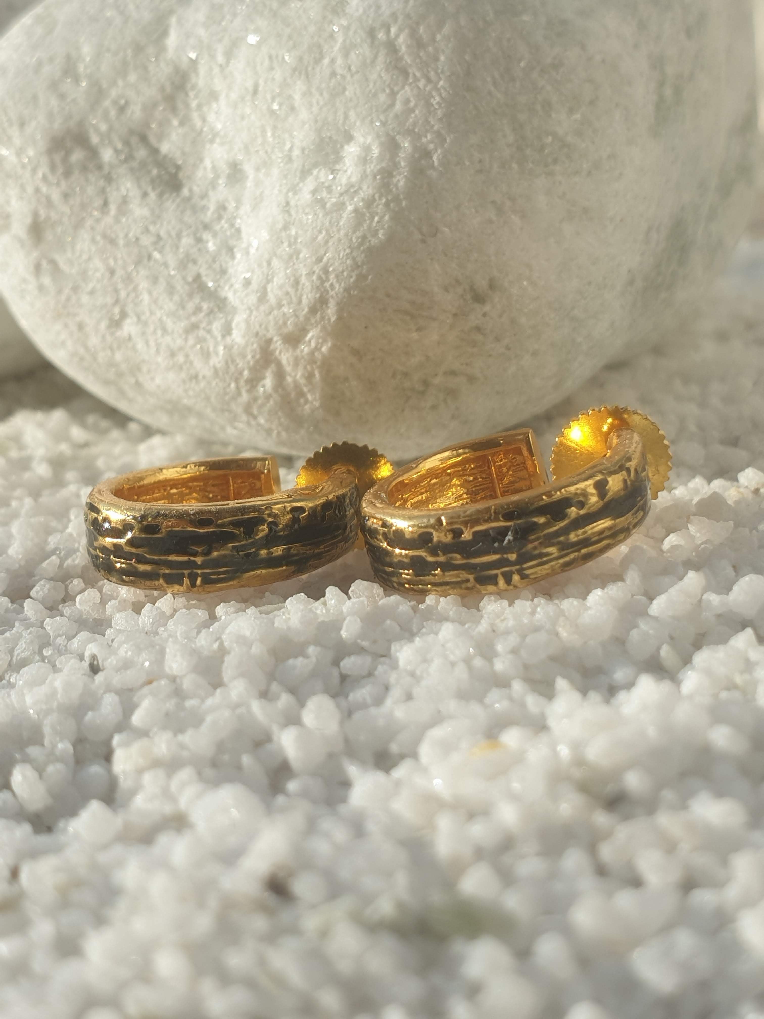 Antique Brass Textured Hoop Earrings – Rustic Gold-Tone Half Hoops for Women