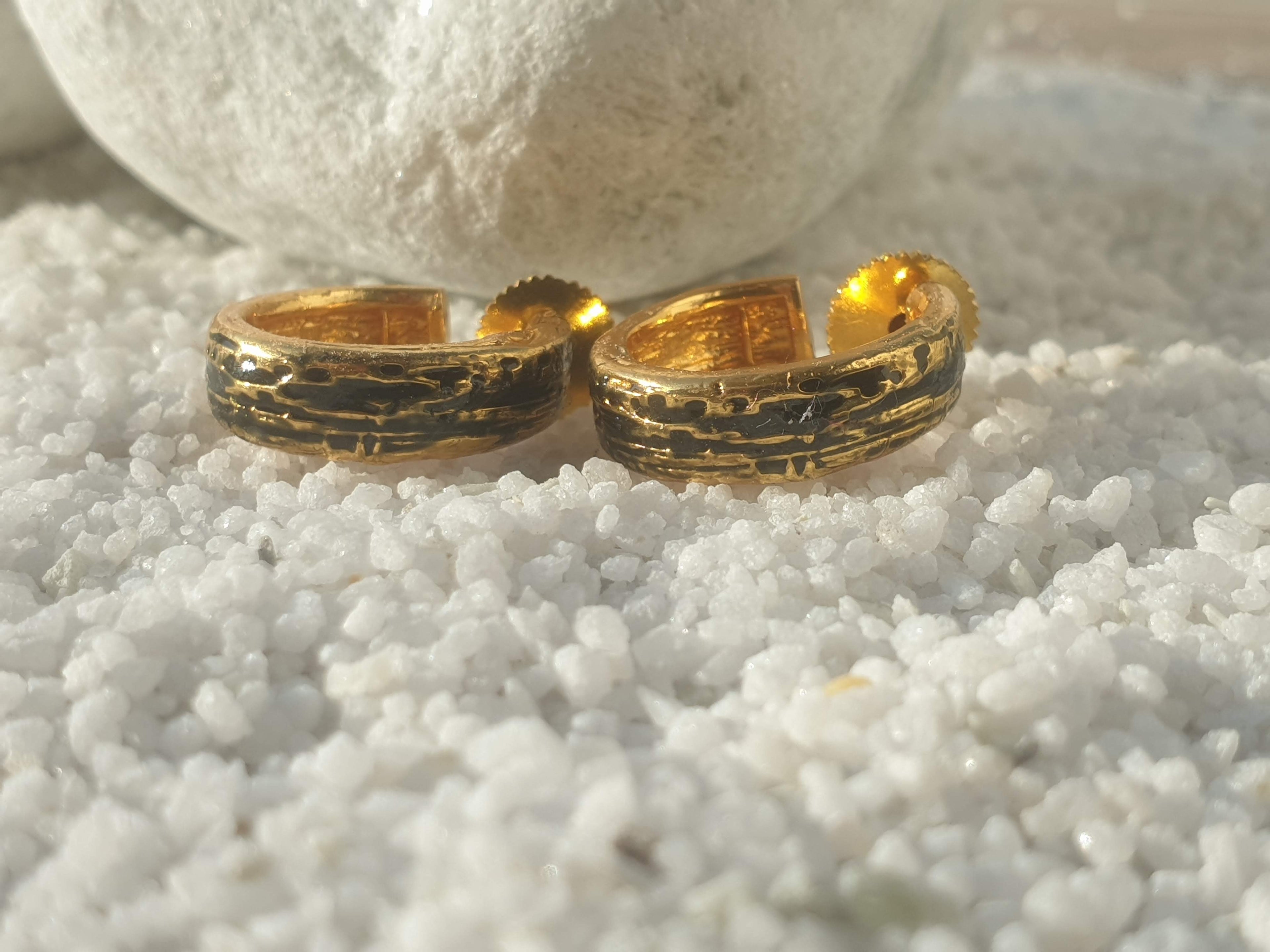 Antique Brass Textured Hoop Earrings – Rustic Gold-Tone Half Hoops for Women