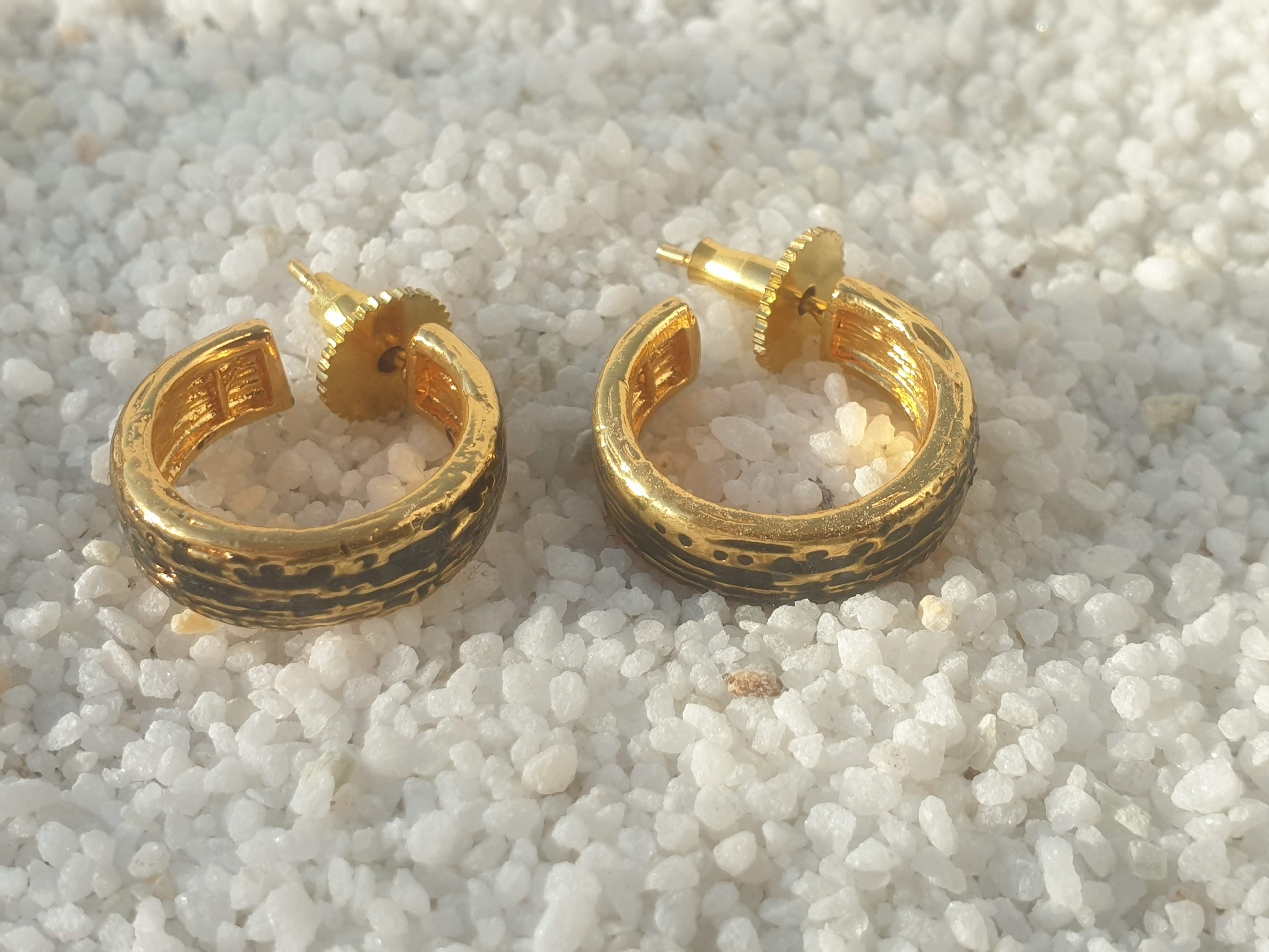 Antique Brass Textured Hoop Earrings – Rustic Gold-Tone Half Hoops for Women