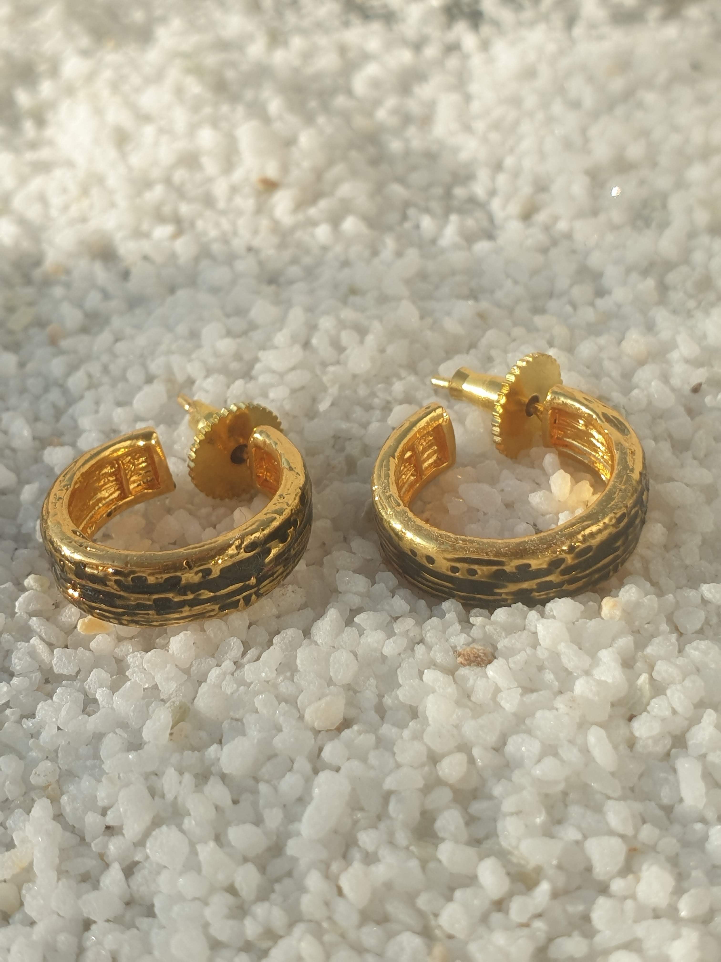 Antique Brass Textured Hoop Earrings – Rustic Gold-Tone Half Hoops for Women