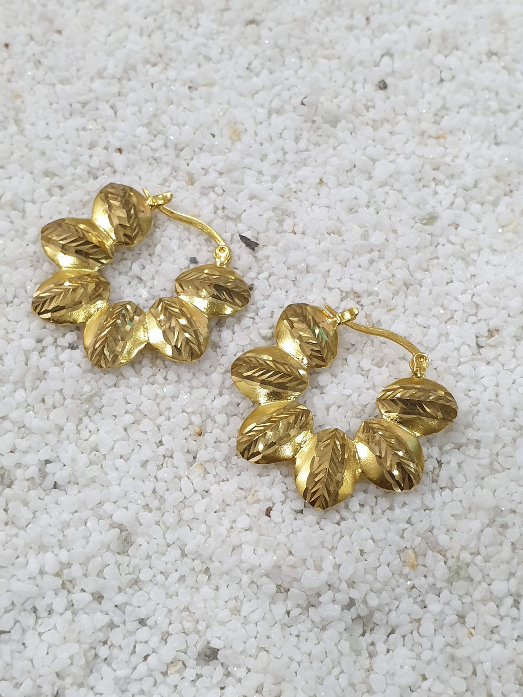 Brass Leaf Hoop Earrings – Handmade Gold-Tone Nature Inspired Statement Jewellery for Women