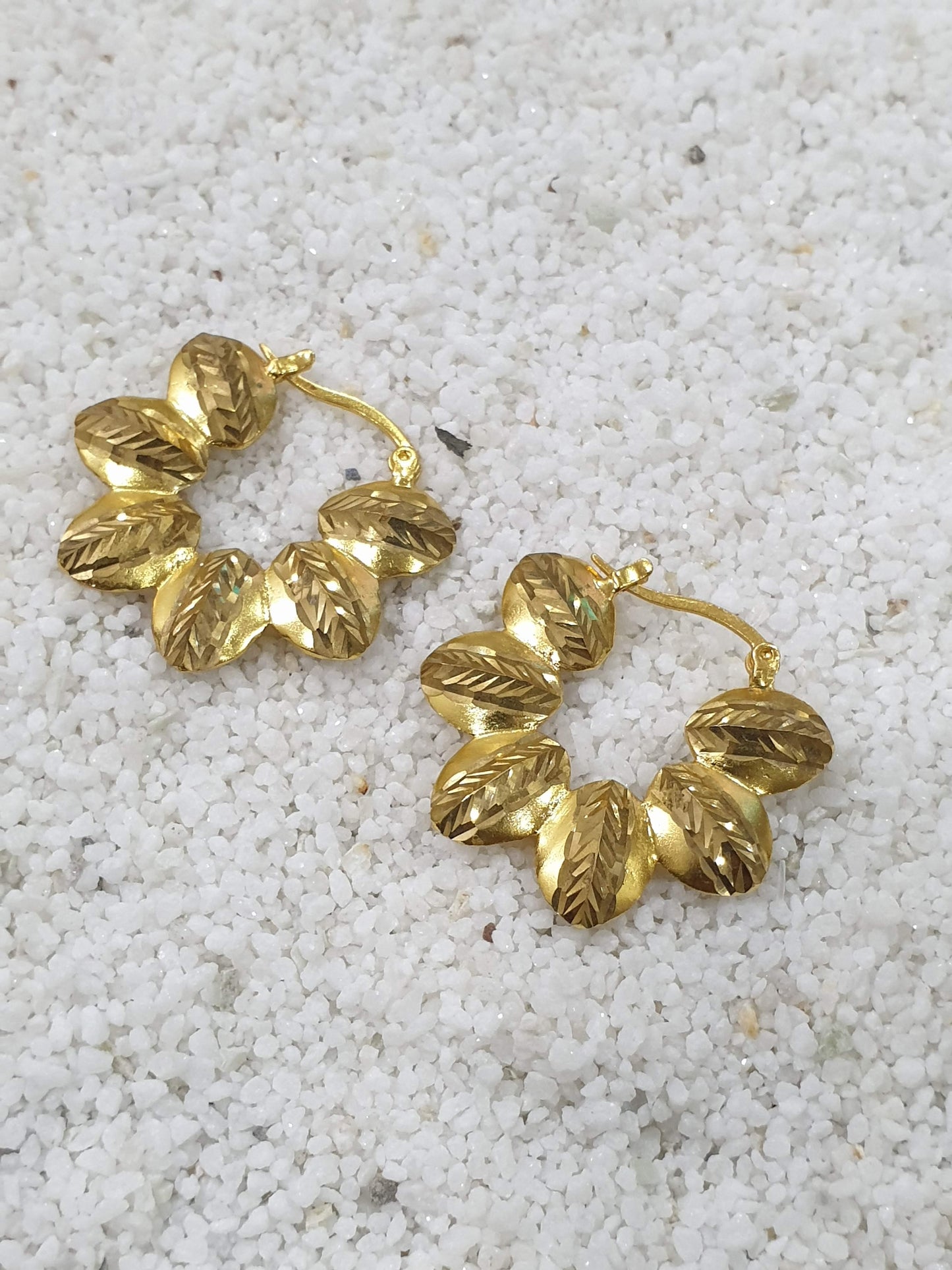 Brass Leaf Hoop Earrings – Handmade Gold-Tone Nature Inspired Statement Jewellery for Women