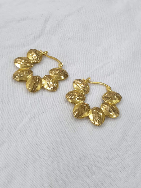 Brass Leaf Hoop Earrings – Handmade Gold-Tone Nature Inspired Statement Jewellery for Women