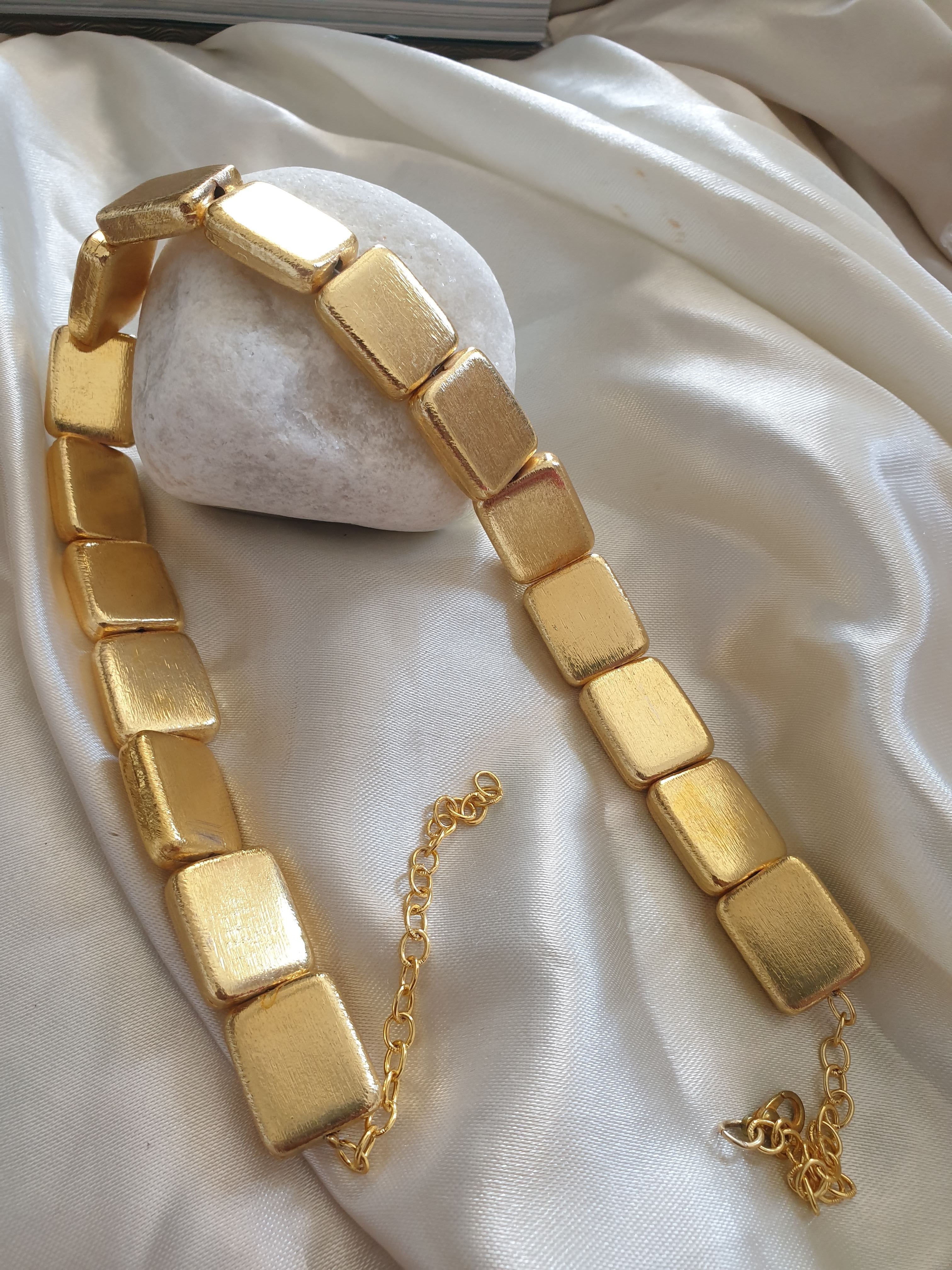 old Brass Square Link Necklace – Chunky Gold-Tone Statement Jewellery for Women