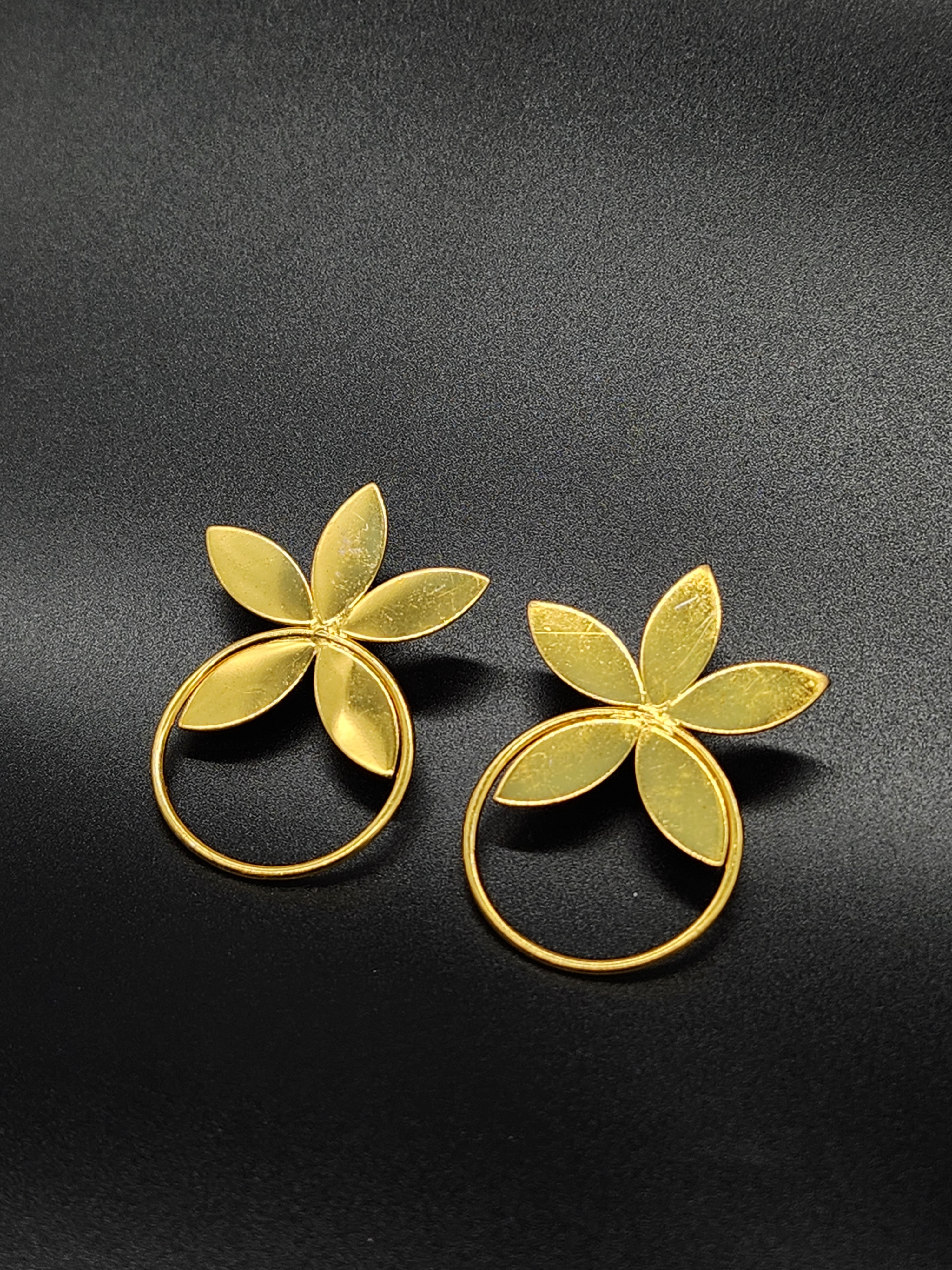 Brass Floral Hoop Earrings – Handmade Gold-Tone Flower Statement Jewellery for Women