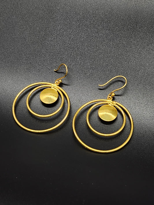 Brass Circle Hoop Earrings – Modern Gold-Tone Concentric Statement Jewellery for Women
