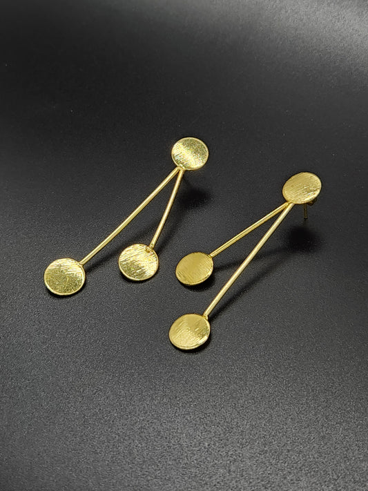Brass Geometric Linear Earrings – Modern Gold-Tone Circle Drop Statement Jewellery for Women