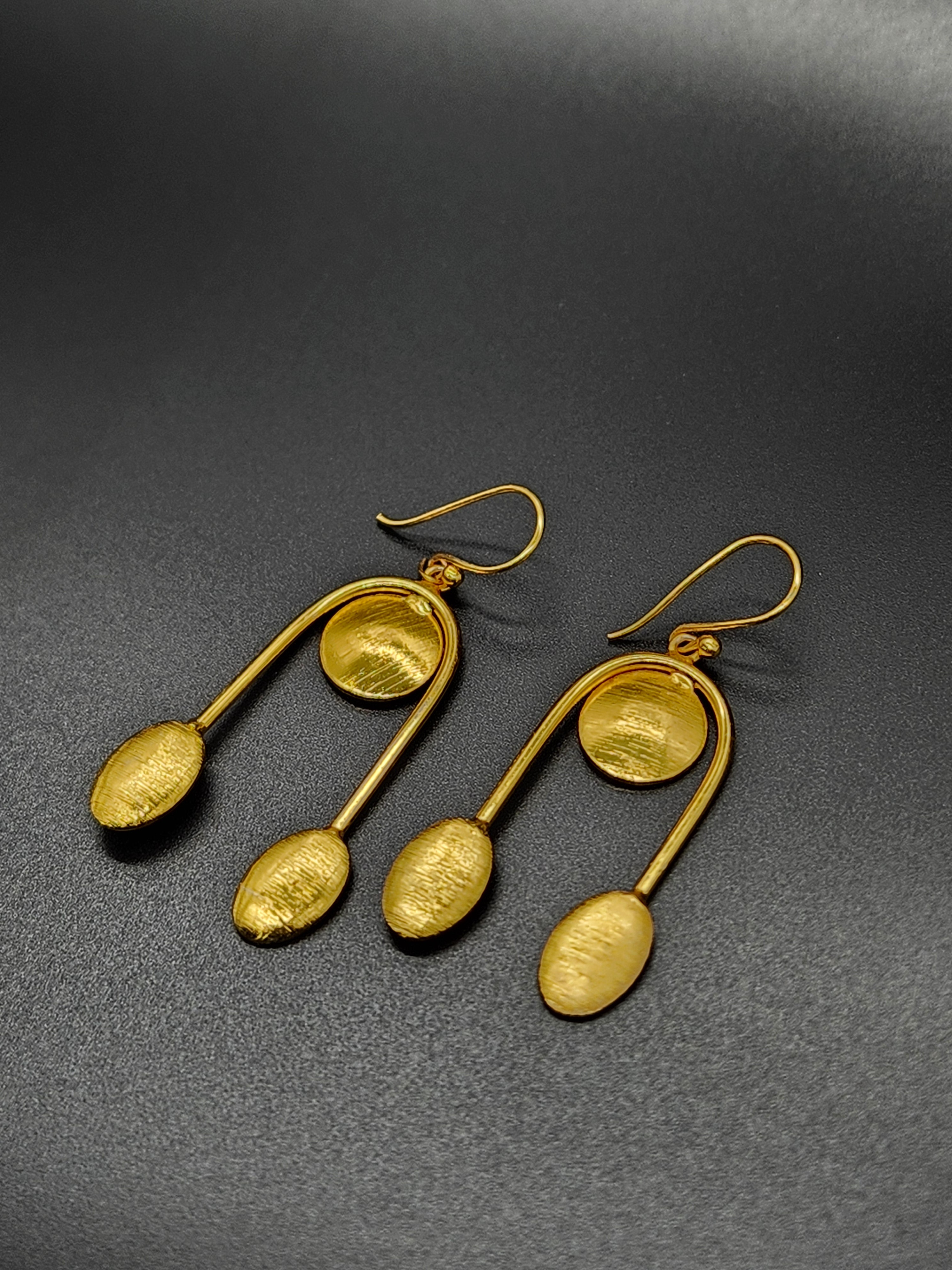 Modern Brass Drop Earrings – Geometric Gold-Tone Statement Jewellery for Women