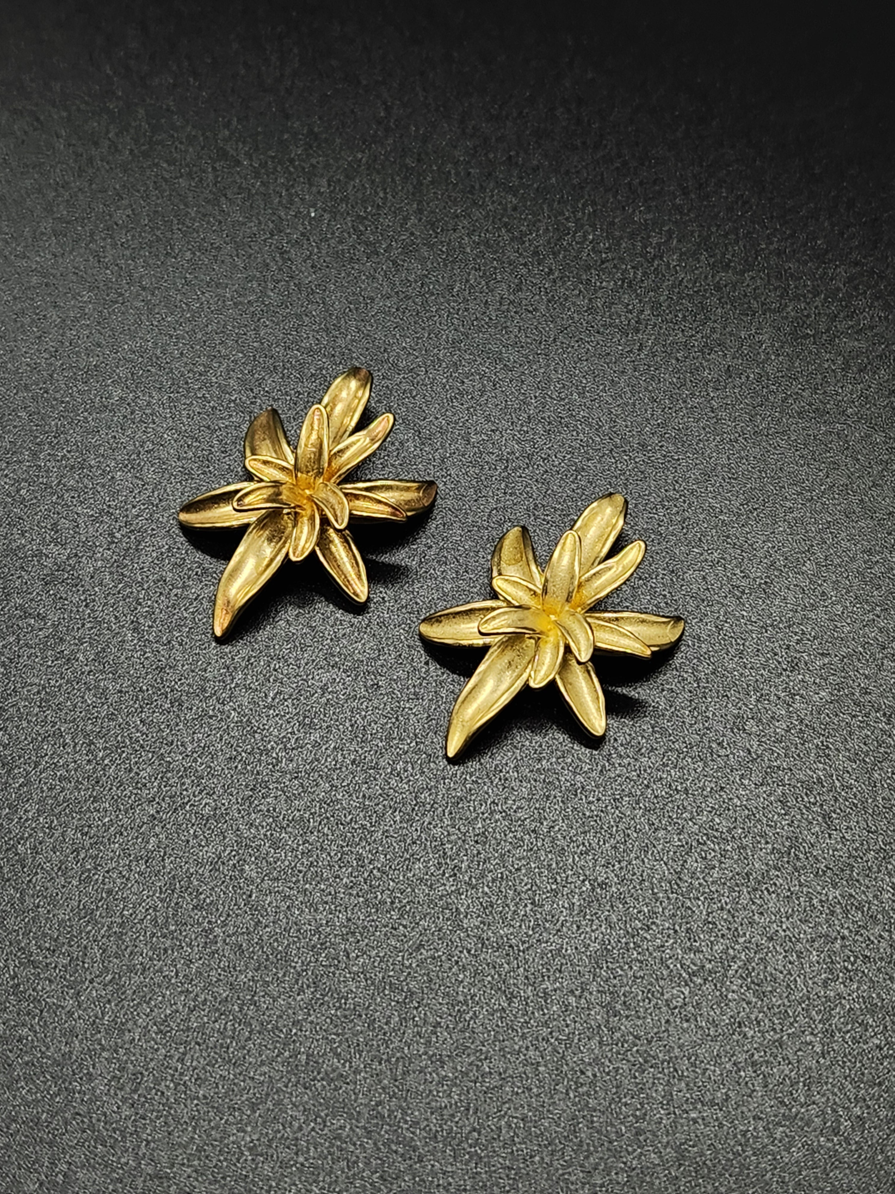 Brass Floral Stud Earrings – Handmade Gold-Tone Flower Jewellery for Women