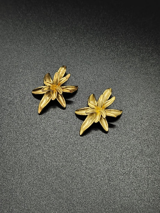 Brass Floral Stud Earrings – Handmade Gold-Tone Flower Jewellery for Women