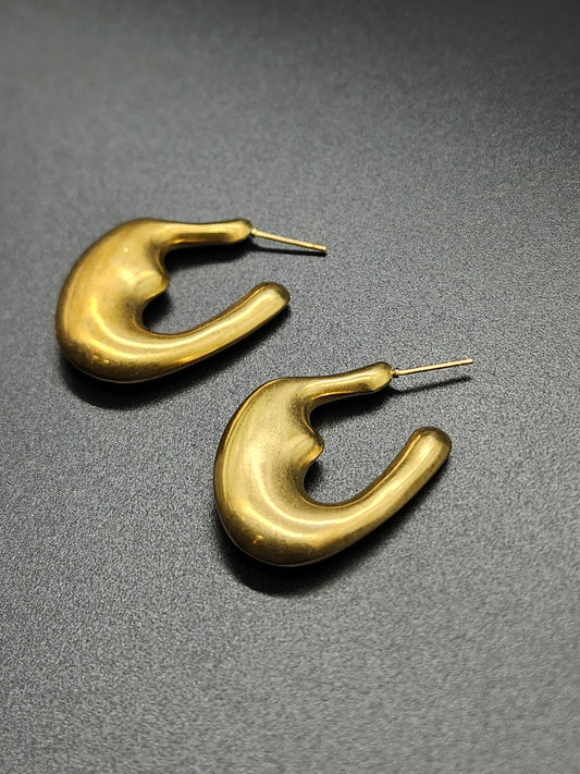Abstract Brass Hoop Earrings – Modern Gold-Tone Sculptural Statement Jewellery for Women