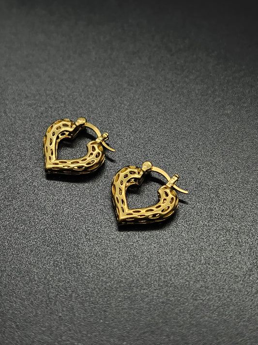 Brass Heart Hoop Earrings – Cut-Out Gold-Tone Romantic Statement Jewellery for Women