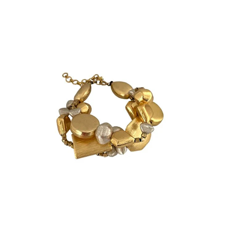 Designer Brass Bracelet with Gold & Silver-Tone Geometric Charms