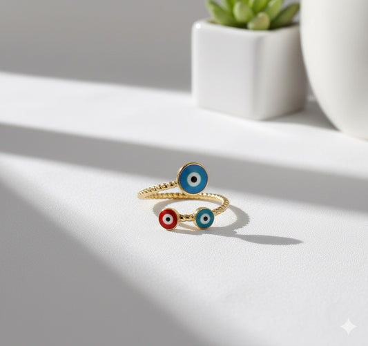 Evil Eye Brass Ring – Vibrant Protection with a Touch of Modern Elegance 🧿✨