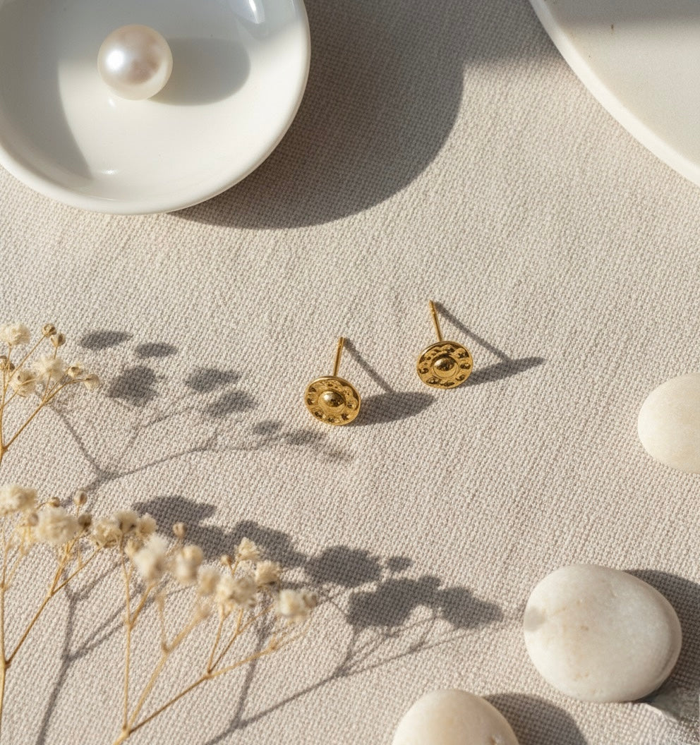 Vintage Dome Brass Studs – Timeless Gold Classic Earrings