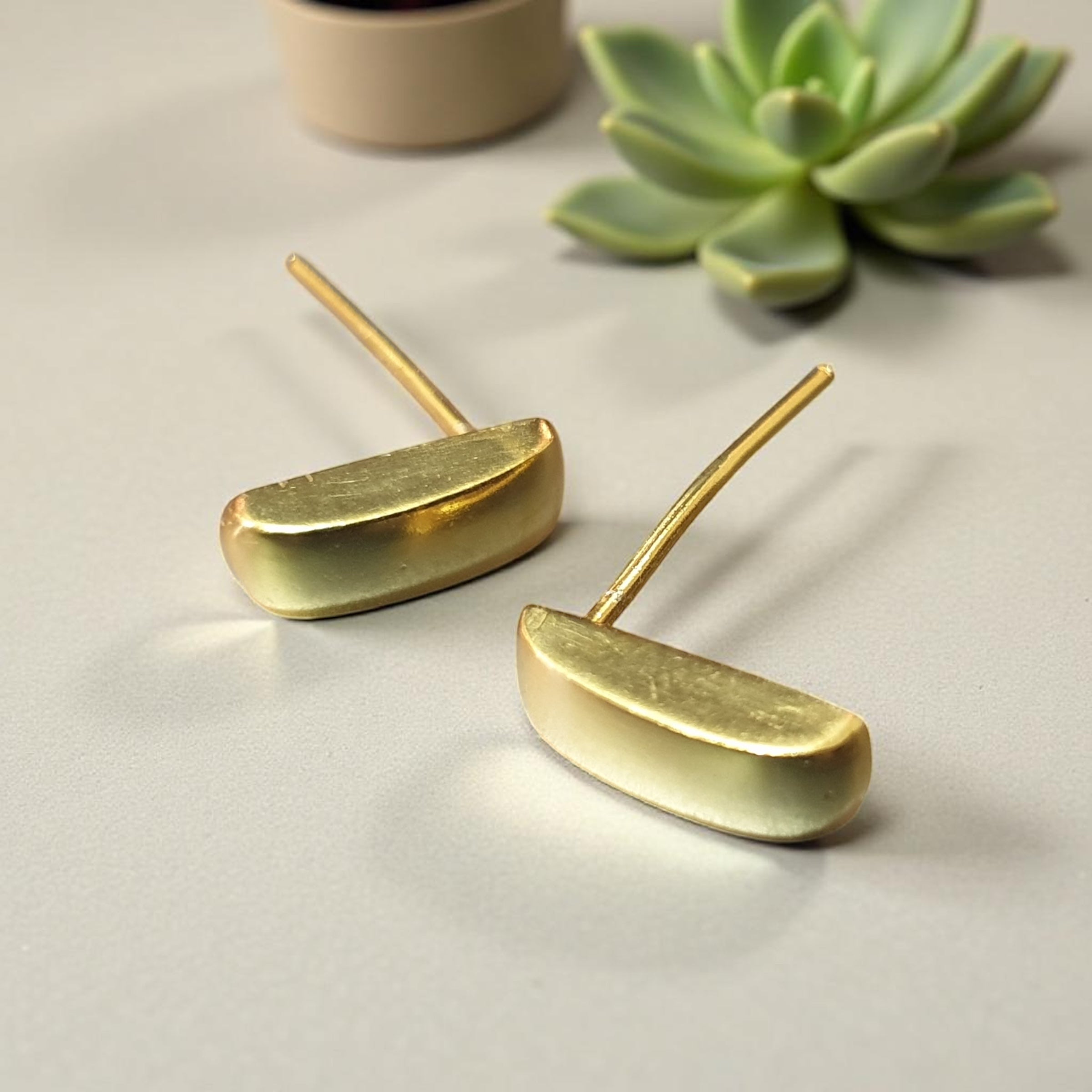 Golden Crescent Brass Studs – Minimalist Half-Moon Earrings for Everyday Elegance 🌙