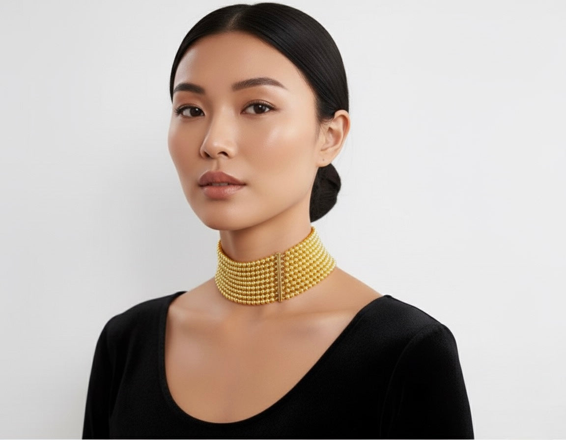 Regal Pearl Brass Choker – Statement Vintage Elegance