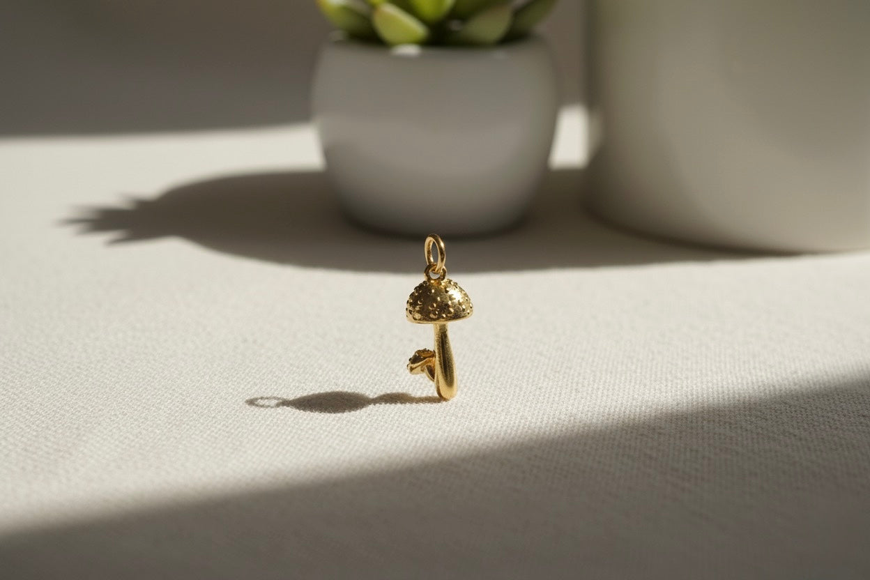 Golden Mushroom Brass Pendant – Nature’s Whimsy in Timeless Elegance 🍄✨