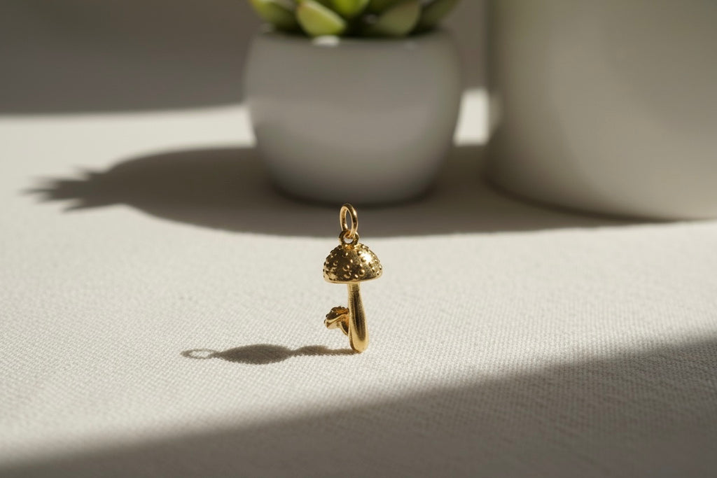Golden Mushroom Brass Pendant – Nature’s Whimsy in Timeless Elegance 🍄✨