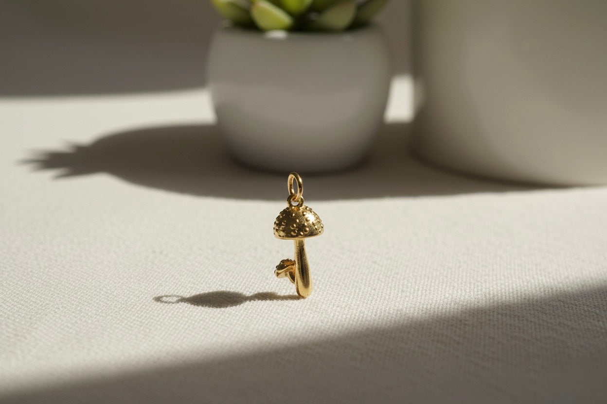 Golden Mushroom Brass Pendant – Nature’s Whimsy in Timeless Elegance 🍄✨