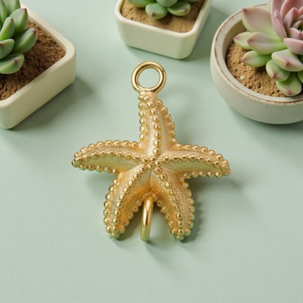 Golden Starfish Brass Pendant – Ocean-Inspired Elegance in Timeless Gold ✨🐚