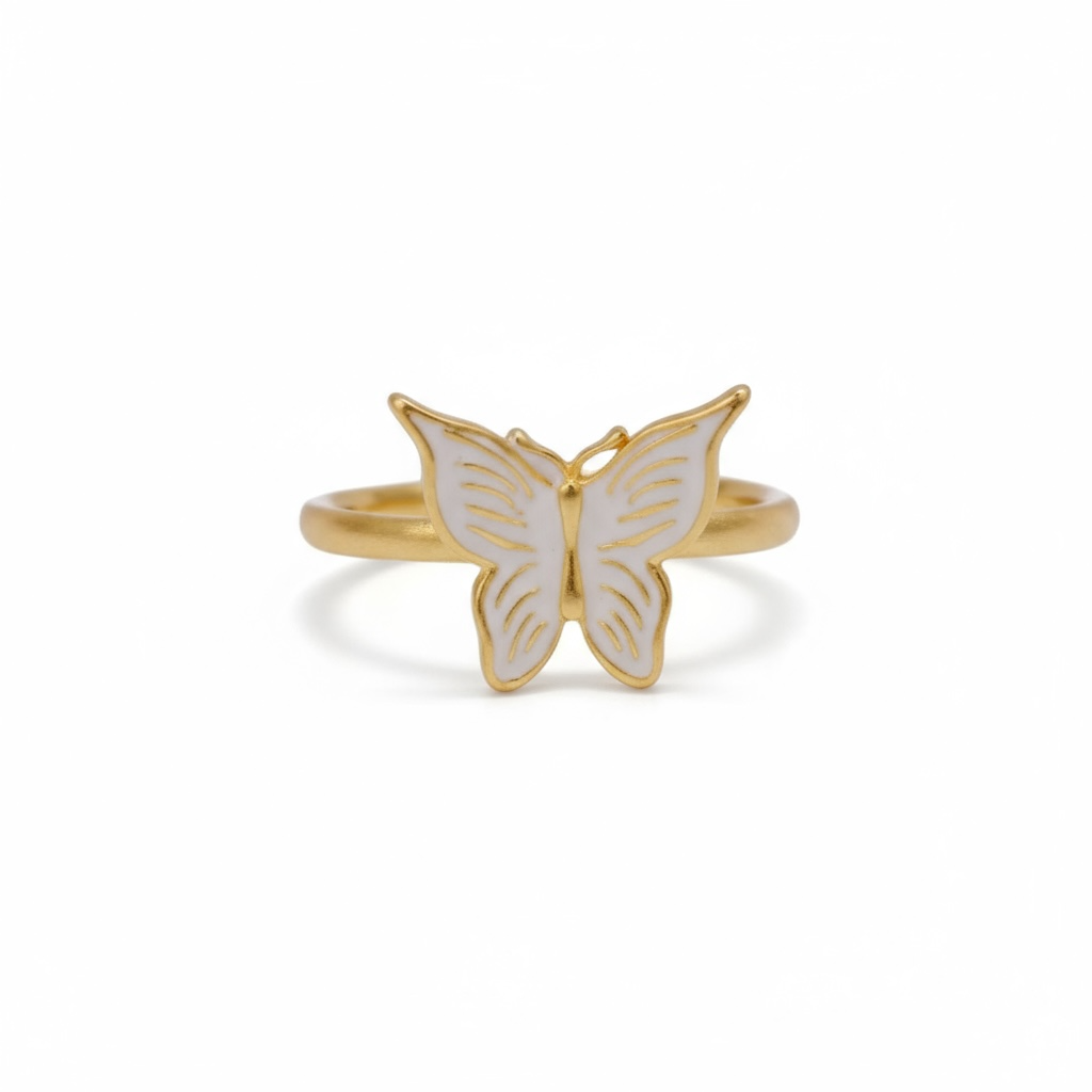 White Enamel Butterfly Brass Ring – Symbol of Grace & Transformation 🦋✨